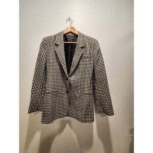 Ann Taylor 100% Wool Houndstooth Blazer Women Size 6 Plaid Jacket luxury minimal
